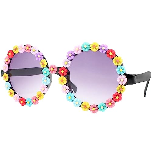 Alsino Sonnenbrille Herzbrille Fun-Brille Party Brille Photo-Booth Hippie, verschiedenen Designs – Einheitsgröße für Damen und Herren (F-087 bunte Blumen) von Alsino