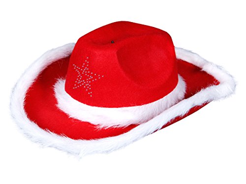 Alsino Weihnachts Cowboyhut rot mit Pelzrand + Blinkstern 54 von Alsino