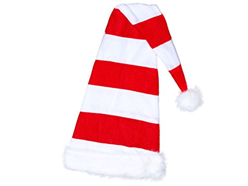 Alsino Weihnachtsmütze Santa Hat Erwachsene Nikolausmützen Weihnachtsmann Mützen kuschelweich mit Bommel, Weiß Rot Gestreift Lang von Alsino