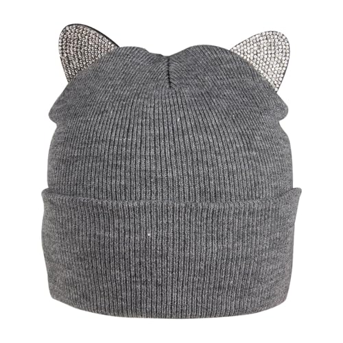 Alsino Wintermütze Mädchen Katzenohren Kindermütze Diamant-Optik Damenmütze Strickmütze Mütze Gestrickte Beanie Katzenohrmütze, Farbe wählen:grau von Alsino