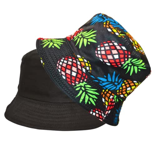 Alsino Anglerhut Fischerhut Sonnenhut Bucket Hat Hut Freizeithut Outdoor Wende-Hut Sommermütze Herbst Camping Reisen Wandern - für Damen Herren Kinder, Ananas schwarz, Einheitsgröße von Alsino