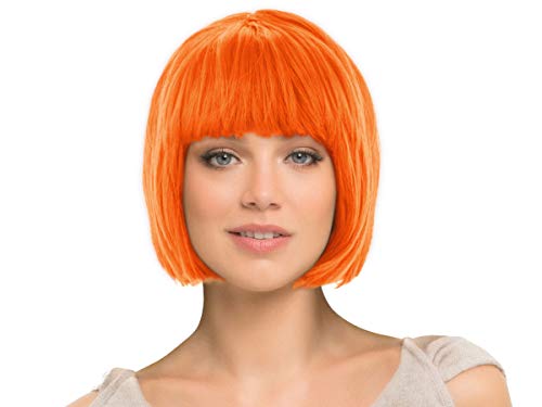 Bob Perücke mit Pony für Karneval Fasching Wig Cabaret Kurzhaar Pagenkopf glatt (orange) von Alsino