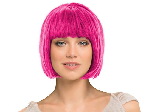 Bob Perücke mit Pony für Karneval Fasching Wig Cabaret Kurzhaar Pagenkopf glatt (pink) von Alsino