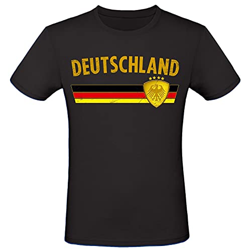 EM WM Fan Shirt Deutschland T-Shirt Fanartikel Herren Damen Fan-Shirt, Größe wählen:L, Land wählen:Deutschland - schwarz Gold von Alsino
