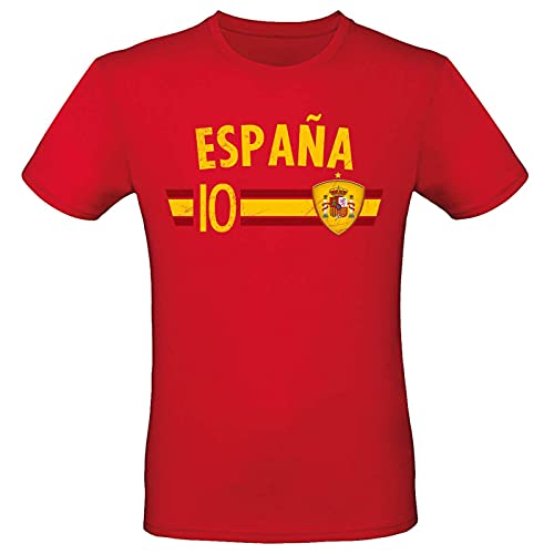 EM Fan Shirt Spanien Europameisterschaft 100% Baumwolle T-Shirt Rundhals Fanartikel Alle Größen Herren Damen Fan-Shirt, Größe wählen:L, Land wählen:Spanien von Alsino