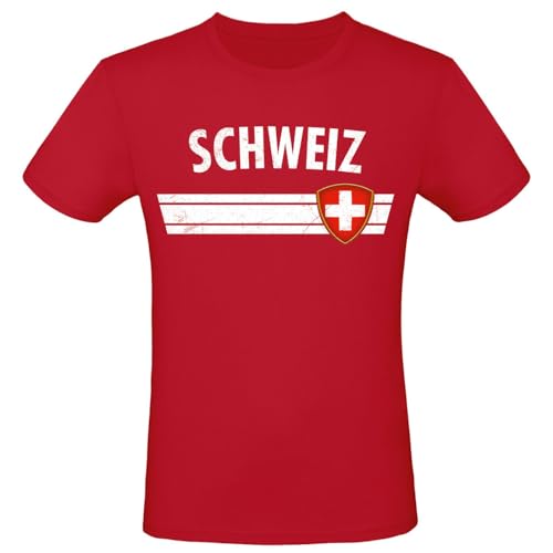 EM WM Fan Shirt Schweiz T-Shirt Fanartikel Herren Damen Fan-Shirt, Größe wählen:S, Land wählen:Schweiz von Alsino