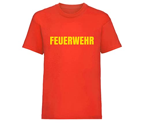 Feuerwehr T-Shirt Kinder Feuerwehrmann Shirt Premium Qualität Rundhals 100% Baumwolle, Farbe: Rot, Maschinenwäsche bei 30 Grad, Größe: 104 von Alsino