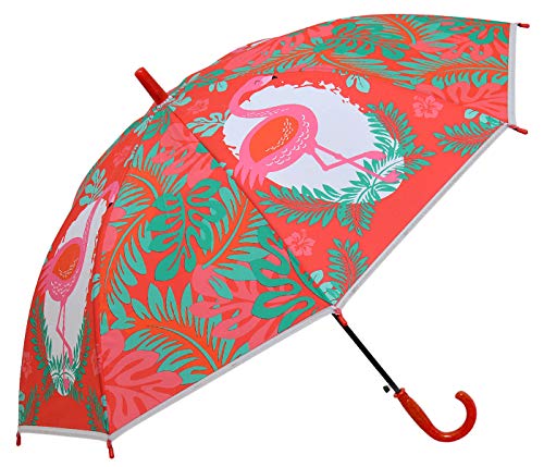 Kinder Regenschirm Kinderschirm Kinderregenschirm Winddicht und Wetterfest Flamingo Tiere Pflanzen Schirm floral multicolor Schirmverschluss mit Druckknopf ca. 77 cm lang, Rot von Alsino