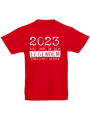 Kinder T-Shirt 'Legenden eingeschult Werden' Einschulung Schule Funshirt Rundhals 100% Baumwolle Kids Jungen Mädchen Geschenk Geschenkidee, Farbe wählen:rot, Größe wählen:128 von Alsino