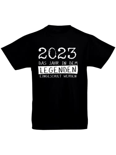 Kinder T-Shirt 'Legenden eingeschult Werden' Einschulung Kindershirt Funshirt Rundhals 100% Baumwolle Kids Jungen Mädchen Geschenkidee, Farbe wählen:schwarz, Größe wählen:128 von Alsino