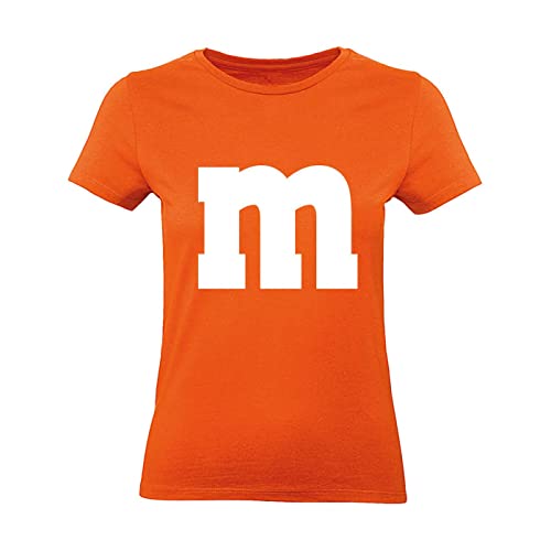 MM Shirt T-Shirt 100% Baumwolle M&M Damen Unisex Kostüm Verkleidung M und M Gruppen Tshirt - Karneval Fasching JGA Festival, orange, M von Alsino