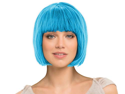 Perücke blau Kurz Bob mit Pony für Karneval Fasching Wig Cabaret Kurzhaar Pagenkopf glatt (blau) von Alsino