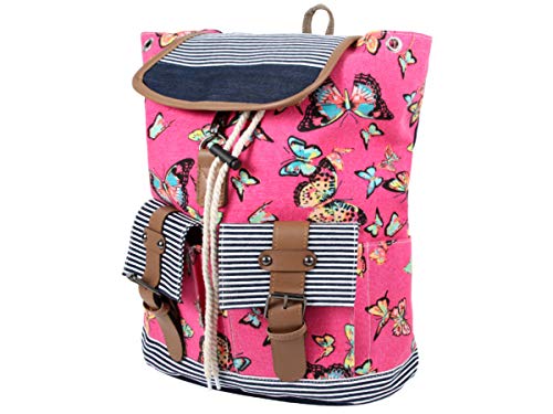 Rucksack Damen Stoff Vintage Stil Retro Freizeitrucksack Stoffrucksack von Alsino, wählen:RUCK-b027 Schmetterling pink von Alsino