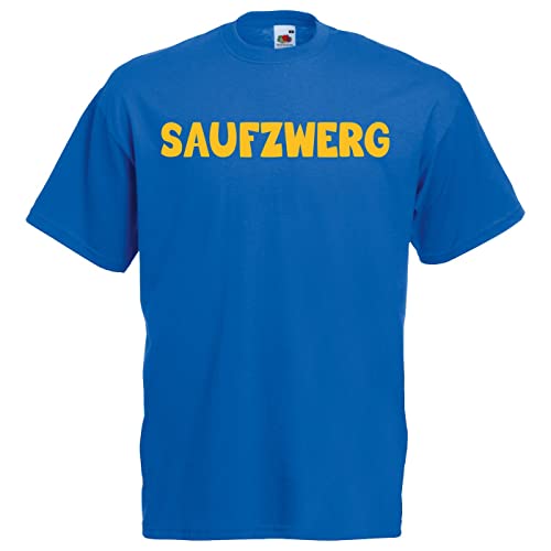 Saufzwerg T-Shirt JGA Party Bier Sauf Shirt - Rundhals, 100% Baumwolle - Das trinkfeste T-Shirt Kurzarm, Farbe: blau, Größe: M von Alsino