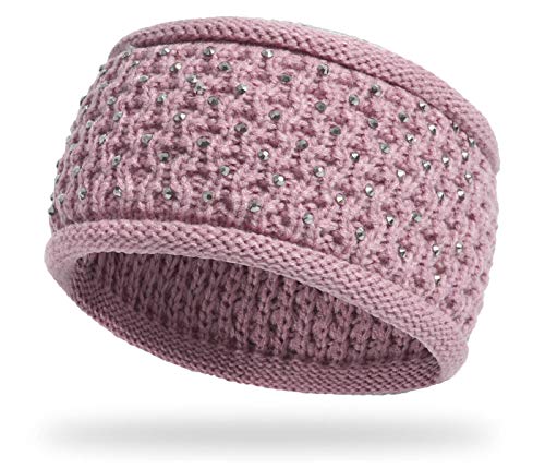 Alsino Stirnband für Damen Winter Glitzer Ohrenwärmer Haarband Glitter Winter Retro Mädchen Kopfband Geflochten Kinder Ohrenschützer Vintage (rosa Strasssteine) von Alsino