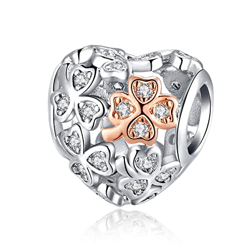 Alstiva Vierblättrige Blatt-Herz Charm 925 Sterling Silber 5A Zirkonia Charm Anhänger für Armband Charm Bead Pendant für Europäische Armbänder Halsketten Schmuck Geschenk für Damen Frauen Alstiva Vierblättrige Blatt-Herz Charm 925 Sterling Silber 5A Zirkonia Charm Anhänger für Armband Charm Bead Pendant für Europäische Armbänder Halsketten Schmuck Geschenk für Damen Frauen von Alstiva