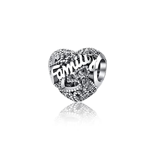 Alstiva Familie Herz Charm-Anhänger 925 Sterling Silber 5A Zirkonia Charm Anhänger für Armband Charm Bead Pendant für Europäische Armbänder Halsketten Schmuck Geschenk für Damen Frauen Alstiva Familie Herz Charm-Anhänger 925 Sterling Silber 5A Zirkonia Charm Anhänger für Armband Charm Bead Pendant für Europäische Armbänder Halsketten Schmuck Geschenk für Damen Frauen von Alstiva