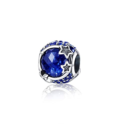 Alstiva Galaxis Blau & Stern Charm 925 Sterling Silber 5A Zirkonia Charm Anhänger für Armband Charm Bead Pendant für Europäische Armbänder Halsketten Schmuck Geschenk für Damen Frauen von Alstiva