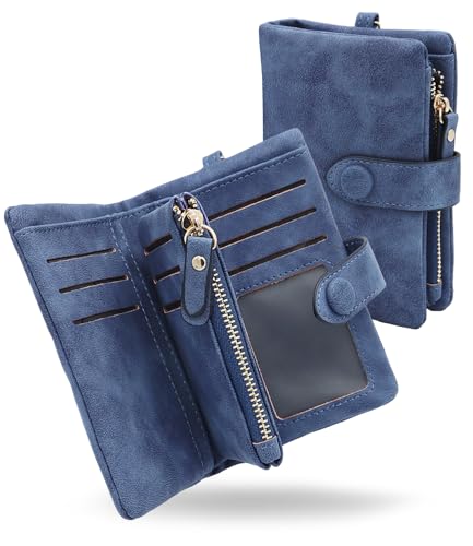 Alster Herz* Damen Geldbörse Klein – Geldbeutel Frauen Veganes Leder mit Vielen Kartenfächern und Münzfach, Portemonnaie Kartenhalter mit RFID Blocker (Blau) von Alster Herz