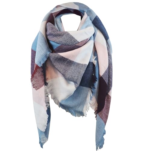 Alster Herz* Damen Schal Kariert übergroßer Quadratisch, XXL Karo Fransen Dreieckstuch Halstücher, Strickschal Übergroß Herbst Winter, Warm Kuschelig Weich (Kariert-A0508) von Alster Herz