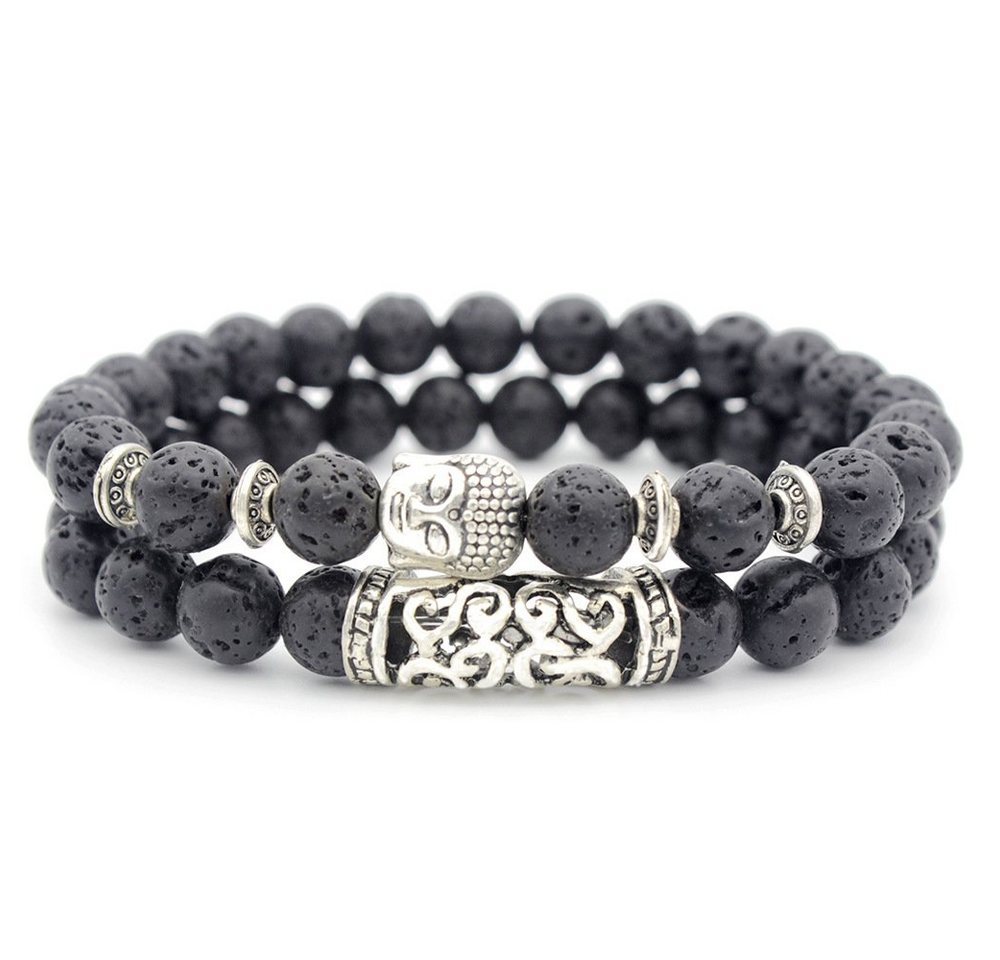 Alster Herz Armband Set 2-teiliges Armband mit Buddha Kopf, Naturstein, Damen Herren, J0252, 2er Set, Partnerarmband Freundschaftsarmband von Alster  Herz