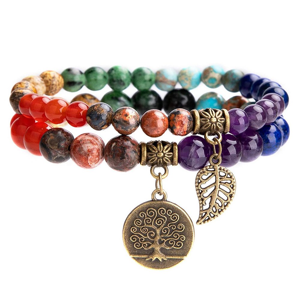 Alster Herz Armband Set Damen Chakra Armband, Yoga Armband, Lebensbaumanhänger, bunt, J0452 (2-teilig), ideal als Geschenk für Frauen von Alster  Herz