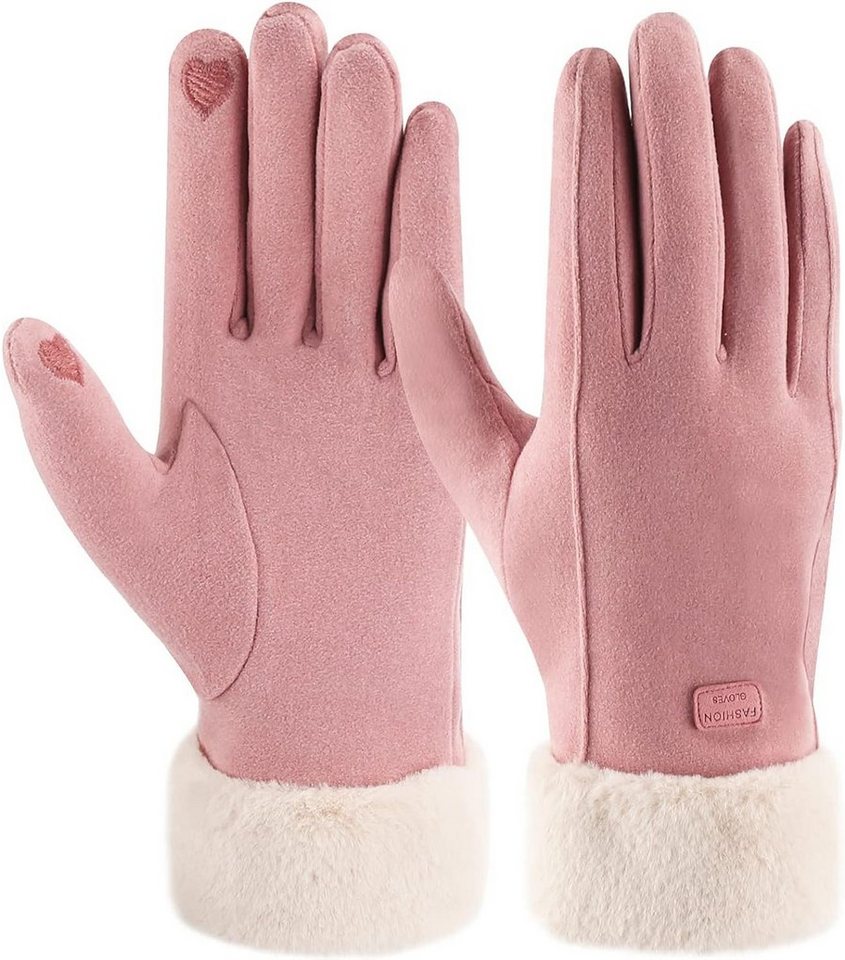 Alster Herz Fleecehandschuhe Warme Damen Handschuhe, winddicht, Fleece, elegant, A0503 mit Kunstfell, hält warm von Alster  Herz