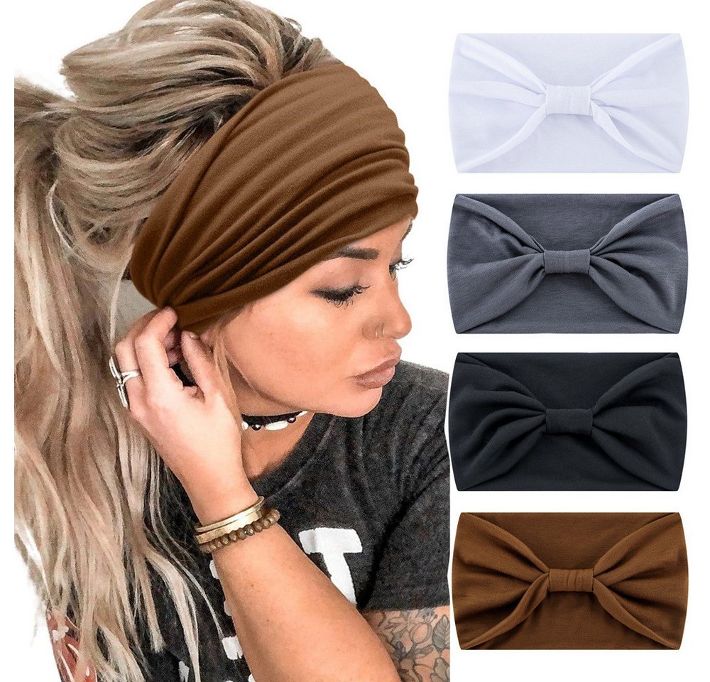 Alster Herz Haarband 4x Damen Boho Stirnbänder, Kopfband, Yoga Sport Haarschmuck A0583, 4-tlg., breite elastische weiche Haarband von Alster  Herz