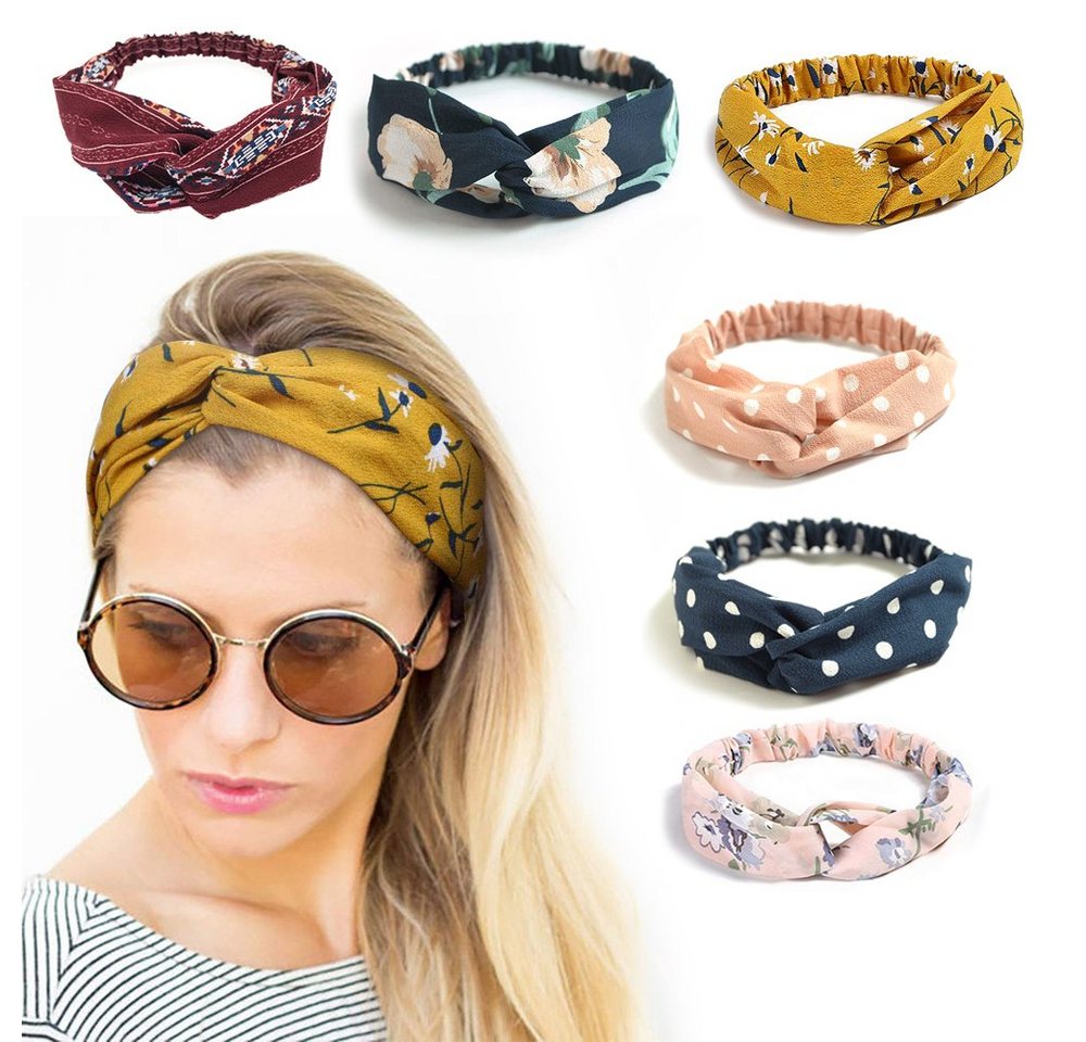 Alster Herz Haarband 4 oder 6x Damen Boho Stirnbänder Kopfband elastisch weich A063, 4-tlg., sehr angenehm zu tragen, ideal für Frühling und Sommer von Alster  Herz