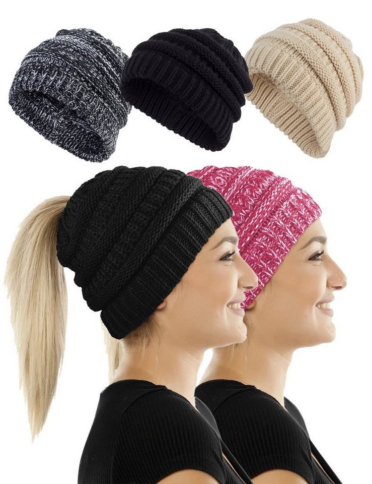 Alster Herz Strickmütze Beanie Mütze Damen Mädchen für Winter, A0233 mit Loch für Zopf von Alster  Herz