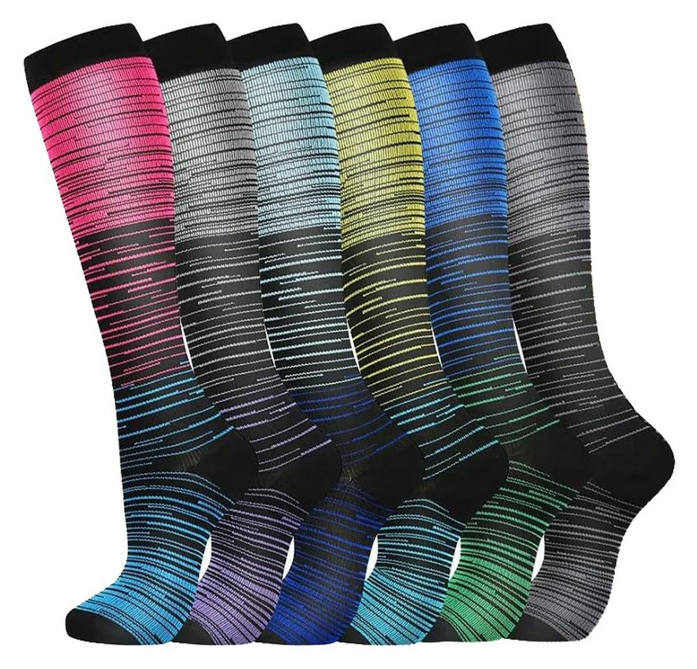 Alster Herz Stützkniestrümpfe 3 oder 6 Bunte Kompressionsstrümpfe Damen und Herren, Gr. 36-45, A0523 (3-Paar) bunt, ergonomisches Design von Alster  Herz