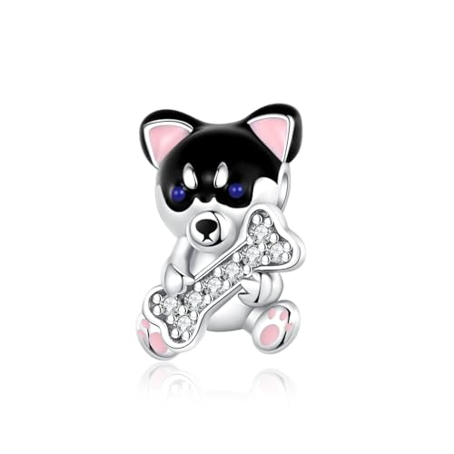 Alstiva Husky liebt Knochen Charm 925 Sterling Silber 5A Zirkonia Charm Anhänger für Armband Charm Bead Pendant für Europäische Armbänder Halsketten Schmuck Geschenk für Damen Frauen Alstiva Husky liebt Knochen Charm 925 Sterling Silber 5A Zirkonia Charm Anhänger für Armband Charm Bead Pendant für Europäische Armbänder Halsketten Schmuck Geschenk für Damen Frauen von Alstiva