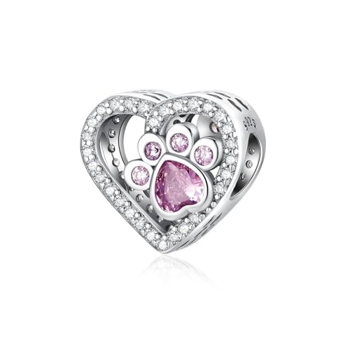 Alstiva Pfotenabdruck Herz Charm 925 Sterling Silber 5A Zirkonia Charm Anhänger für Armband Charm Bead Pendant für Europäische Armbänder Halsketten Schmuck Geschenk für Damen Frauen Alstiva Pfotenabdruck Herz Charm 925 Sterling Silber 5A Zirkonia Charm Anhänger für Armband Charm Bead Pendant für Europäische Armbänder Halsketten Schmuck Geschenk für Damen Frauen von Alstiva