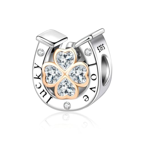 Alstiva Vierblättriger Kleeblatt-Hufeisen-GlücksCharm 925 Sterling Silber 5A Zirkonia Charm Anhänger für Armband Charm Bead Pendant für Europäische Armbänder Halsketten Schmuck Geschenk für Damen Alstiva Vierblättriger Kleeblatt-Hufeisen-GlücksCharm 925 Sterling Silber 5A Zirkonia Charm Anhänger für Armband Charm Bead Pendant für Europäische Armbänder Halsketten Schmuck Geschenk für Damen von Alstiva