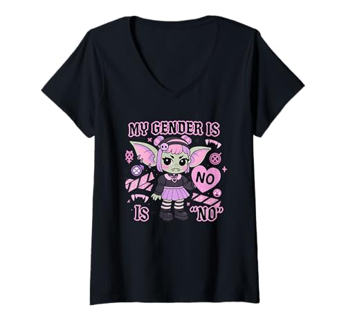 Damen Mein Geschlecht ist kein Goth Goblincore Queer Design T-Shirt mit V-Ausschnitt von Alt Enby Gender Nonconforming Queer Goblincore Co.