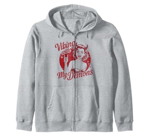 Vibing with My Demons Devil Girl im Retro-Look Kapuzenjacke Vibing with My Demons Devil Girl im Retro-Look Kapuzenjacke von Alt Gothic Dark Humor Vibe Outfits