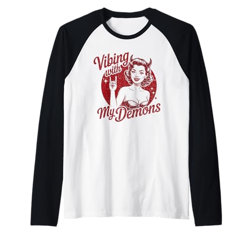 Vibing with My Demons Devil Girl im Retro-Look Raglan Vibing with My Demons Devil Girl im Retro-Look Raglan von Alt Gothic Dark Humor Vibe Outfits