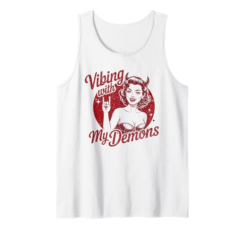 Vibing with My Demons Devil Girl im Retro-Look Tank Top Vibing with My Demons Devil Girl im Retro-Look Tank Top von Alt Gothic Dark Humor Vibe Outfits