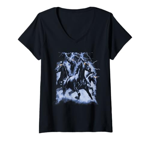 Damen Vintage Horse Lightning Retro 80s 90s Western Grunge Graphic T-Shirt mit V-Ausschnitt Damen Vintage Horse Lightning Retro 80s 90s Western Grunge Graphic T-Shirt mit V-Ausschnitt von Alt Gothic Western Retro Cowboy Horse Rider Merch