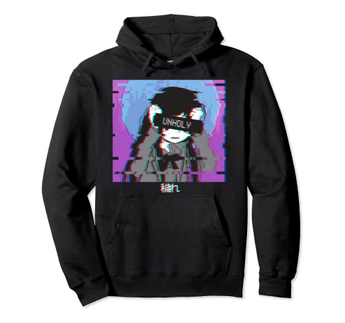 Sad Anime Girl Japanese Vaporwave Aesthetic Unholy Pullover Hoodie von Alt Indie Aesthetic Egirl Eboy Clothes Anime Merch