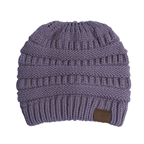 Altartar Damen Gestrickt verdicken Hut Mit Zöpfen Loch Loop Strickschal Mädchen Strickmütze Wintermütze (One Size, Grauviolett) von Altartar