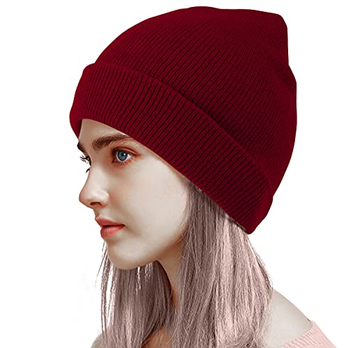 Altartar Herren Wintermütze, Damen Gestrickt verdicken Hut Beanie Hat Strickmütze Weicher warme Watch Hat Feinstrick Cotton Mütze Arbeitsmütze Street Classics Unisex, Weinrot von Altartar