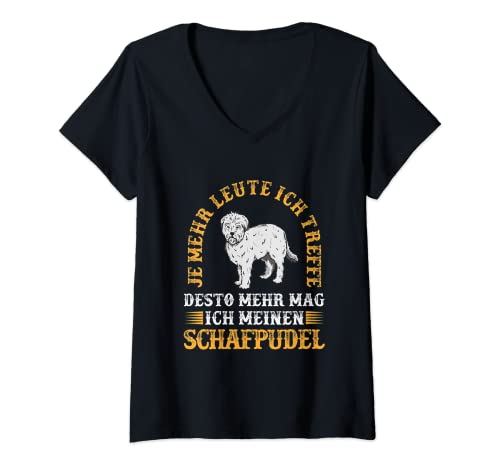 Damen Schafpudel mehr mögen Hütepudel Schafpudel T-Shirt mit V-Ausschnitt von Altdeutscher Hütepudel Sprüche über Schafpudel