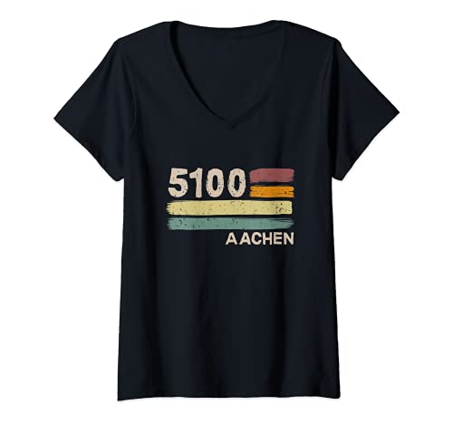 Damen 5100 Aachen Retro Postleitzahlen Alte PLZ Vintage T-Shirt mit V-Ausschnitt von Alte Postleitzahl Geschenk Designs