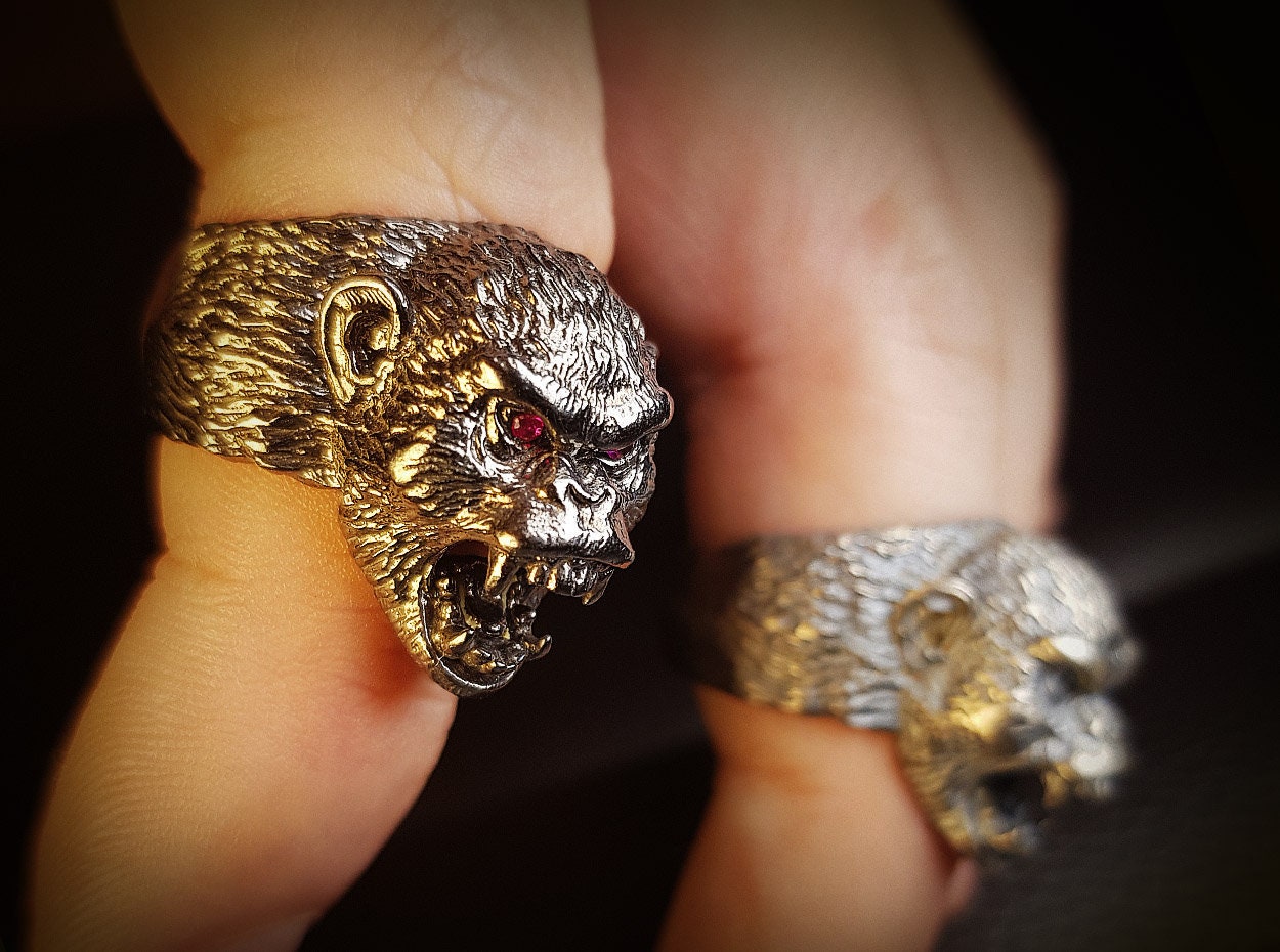 Knurrender Schimpanse Affen Ring | 925Er Silber Für Männer Knurrender Schimpanse Affen Ring | 925Er Silber Für Männer von AlteJewellers