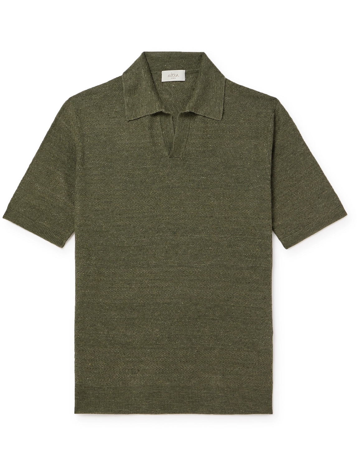 Altea - Chevron Linen, Lyocell and Cashmere-Blend Polo Shirt - Men - Green - L von Altea