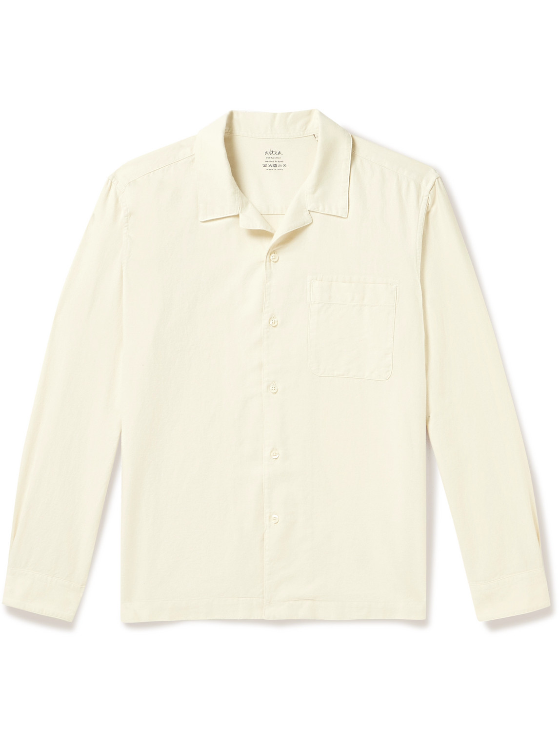 Altea - Luke Camp-Collar Garment-Dyed Cotton-Flannel Shirt - Men - Neutrals - S von Altea