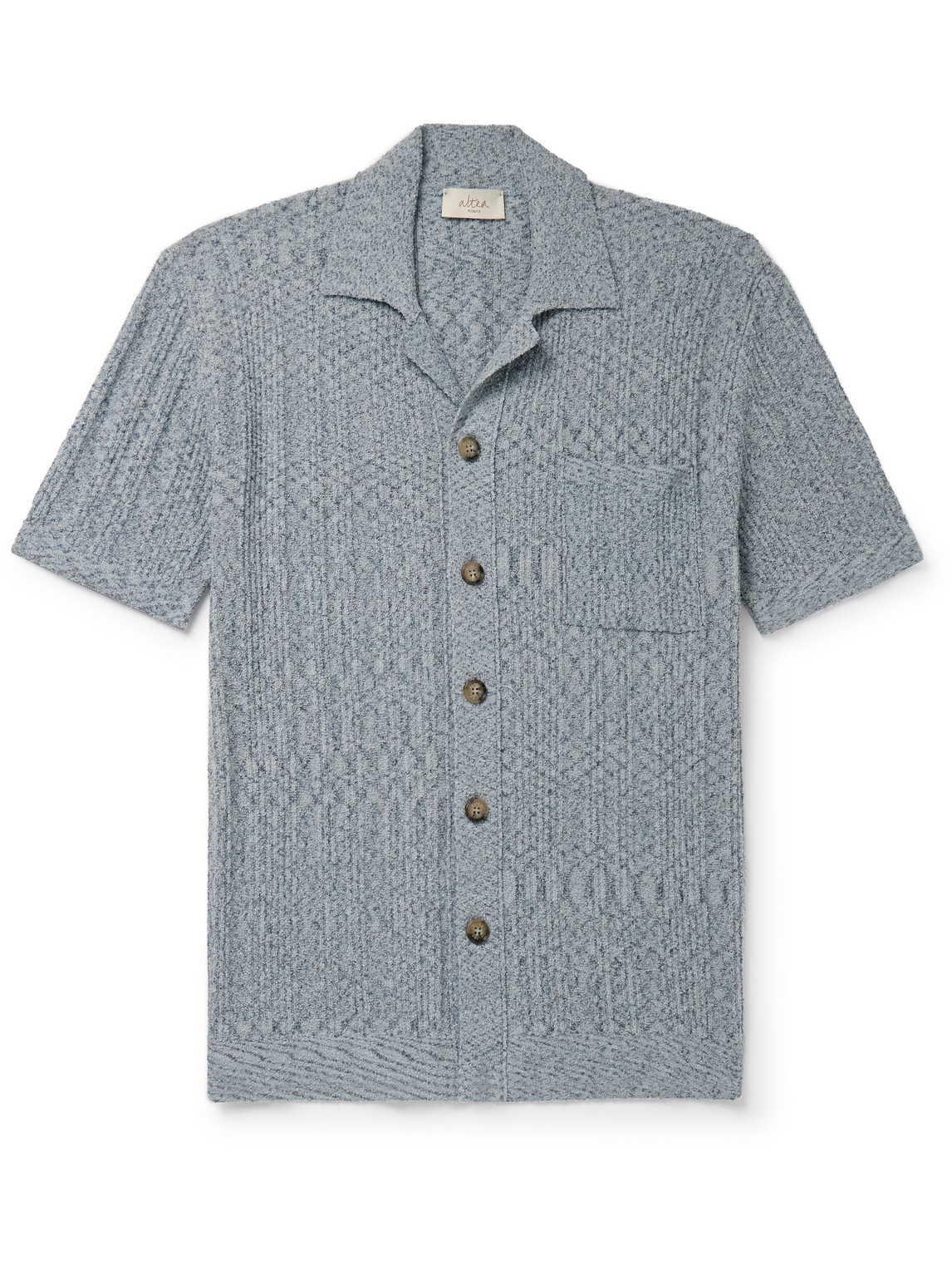 Altea - Slim-Fit Camp-Collar Ribbed Cotton-Blend Terry Shirt - Men - Blue - S von Altea