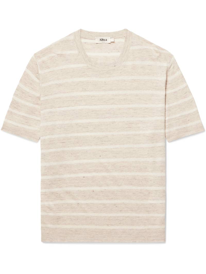 Altea - Striped Linen and Cotton-Blend T-Shirt - Men - Neutrals - XS von Altea