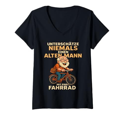 Damen Unterschätze Niemals einen Alten Mann mit einem Fahrrad T-Shirt mit V-Ausschnitt von Alten Mann Fahrrad lustiges Geschenk